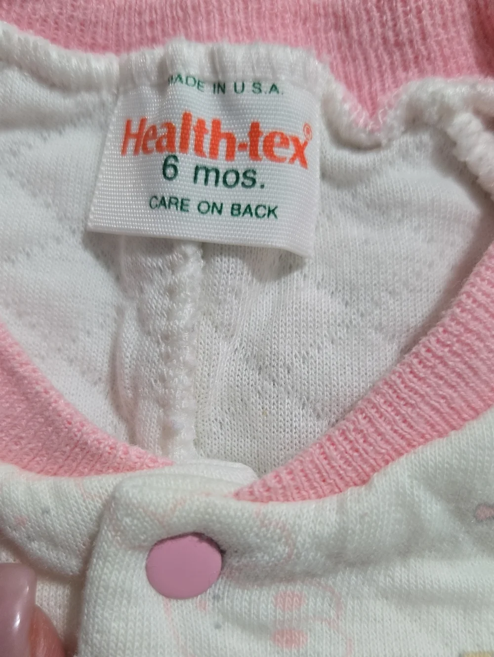 Vintage healthtex White Quilted Footie with Pink Trim 6m